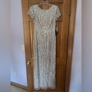 Adrianna Papell Silver Beaded Gown